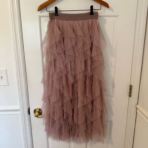 The Chéri Ruffled Tulle Midi Skirt by Anthropologie in Ballet Pink Size XXS